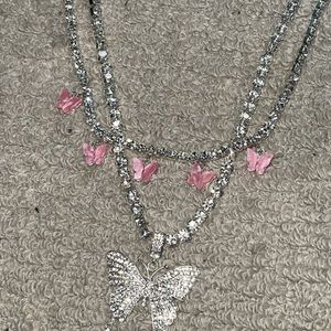 2PC Pink butterfly necklace